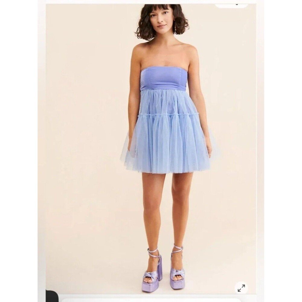 Free People Theo Puff Mini Dress Periwinkle Strapless Tulle Coquette Party S - Picture 7 of 10